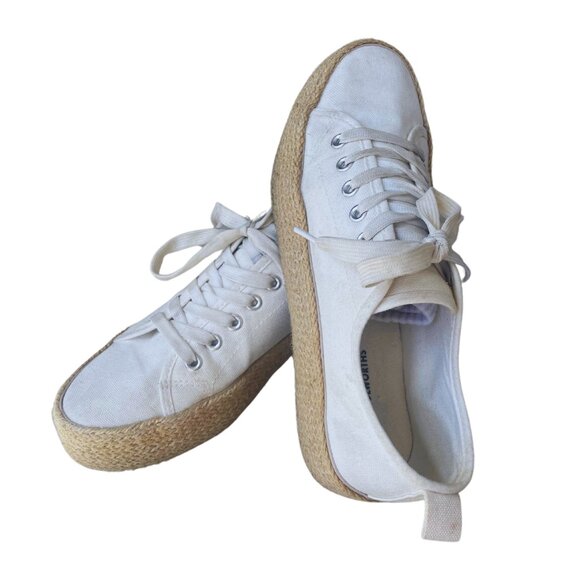 White and Tan Espadrille platform Sneakers - Picture 5 of 6